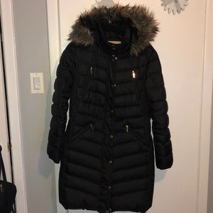 MICHAEL Michael Kors Hooded Faux Fur Trim Coat